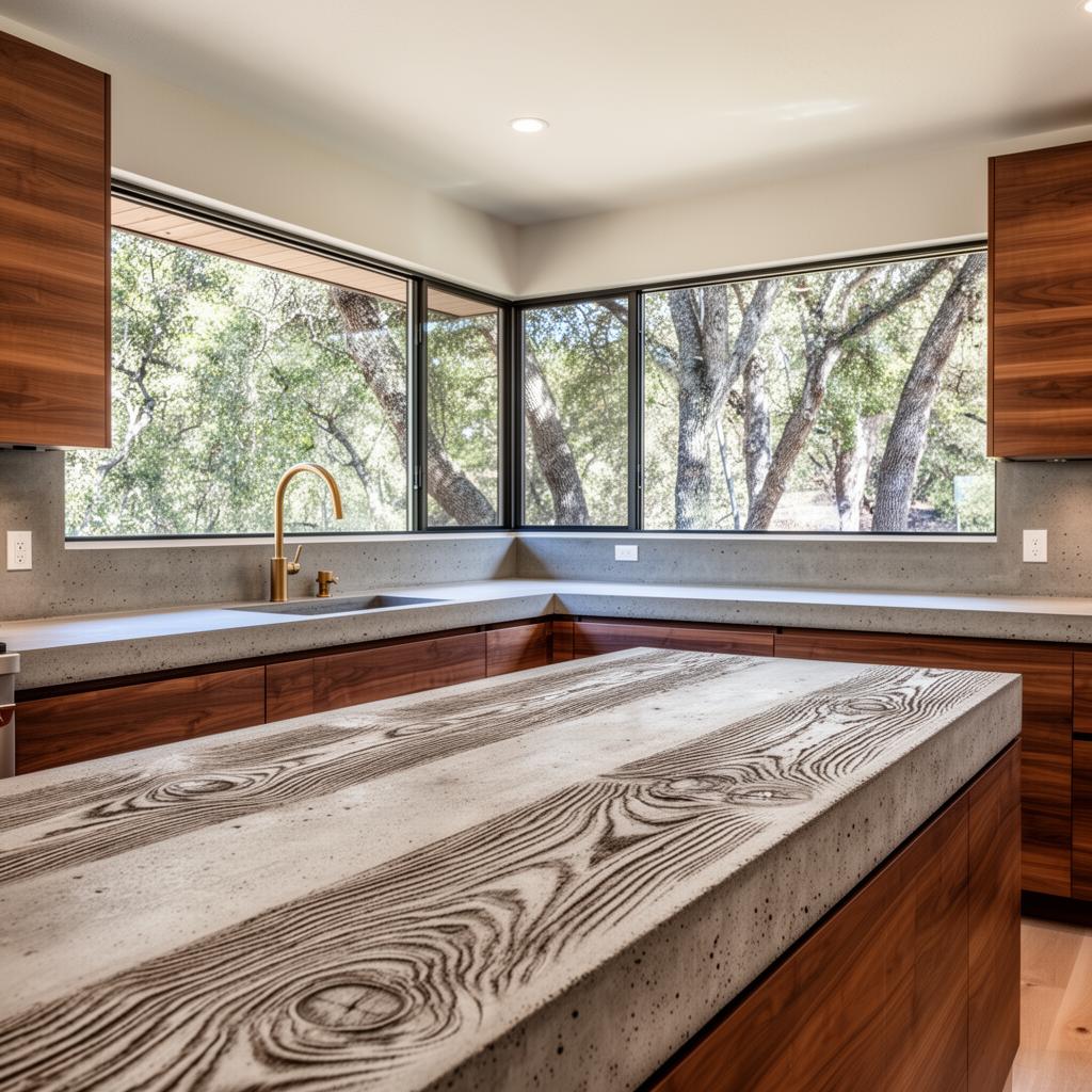 Board-Formed Concrete — Wood-Grain Texture • Walnut Cabinets installed by USA Home Improvement in Sacramento, CA