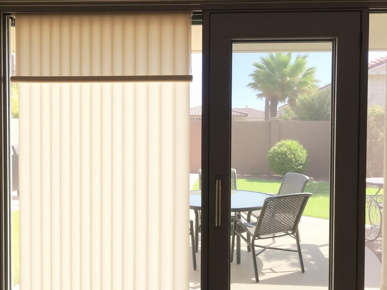 Hunter Douglas Luminette® Privacy Sheers — Vertical Sheer Vanes • Patio Door distributed by USA Home Improvement to Citrus Heights, CA (Sacramento area)
